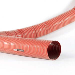 Tubo flessibile industriale rosso per aspirazione e trasporto materiali.